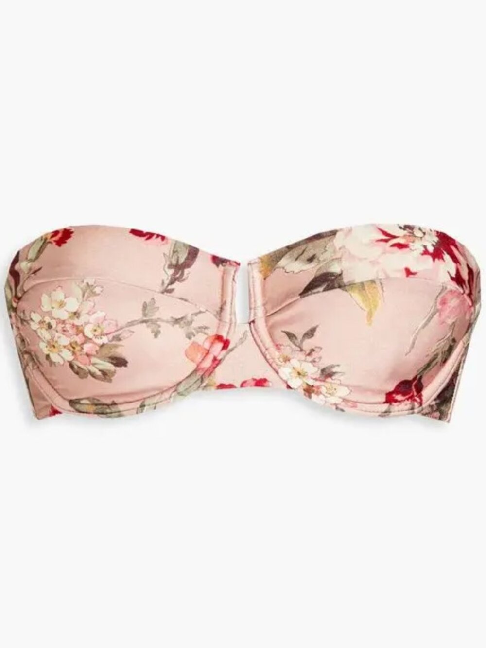 Floral-print underwired bandeau bikini top w/ removable straps Antique rose 0A/B